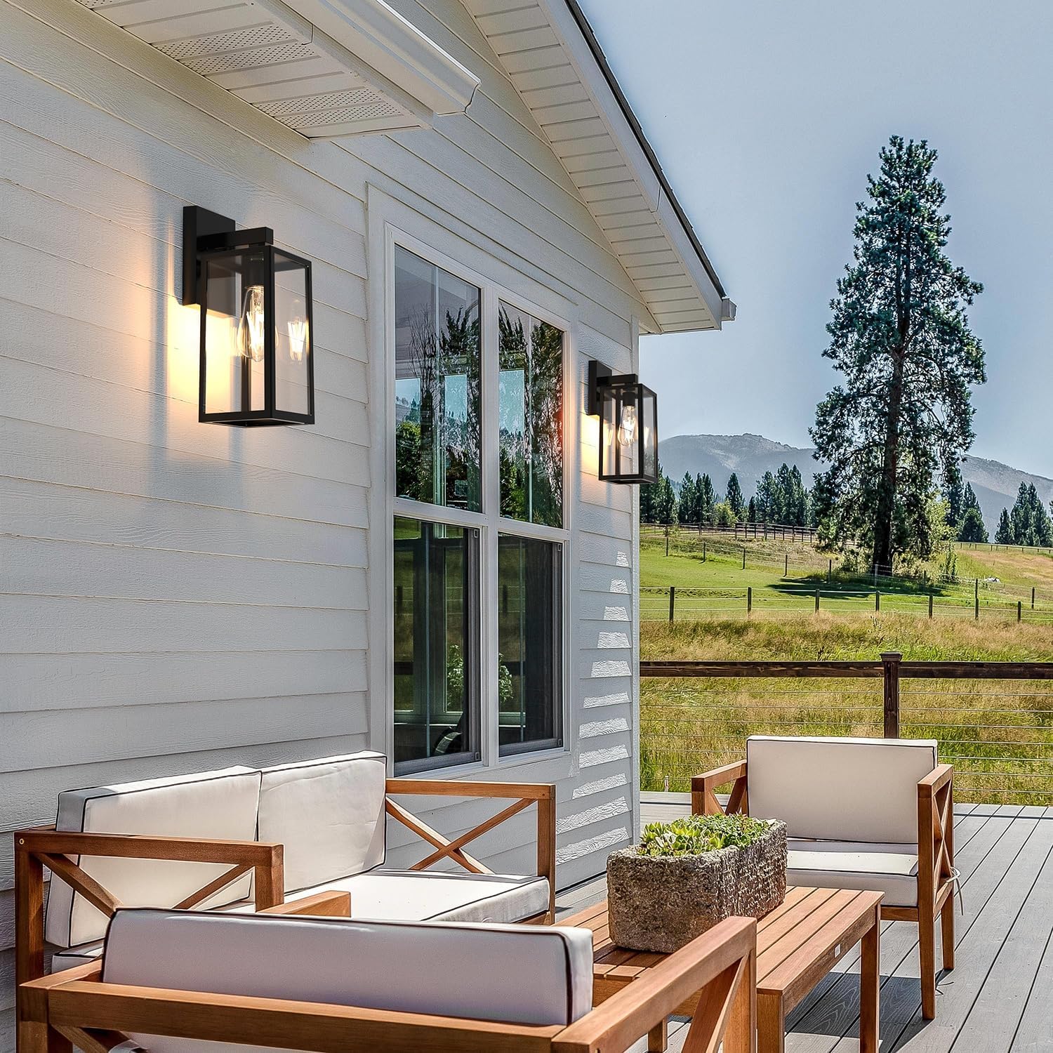 Rectangular Outdoor Wall Sconce, Beveled Glass, Black