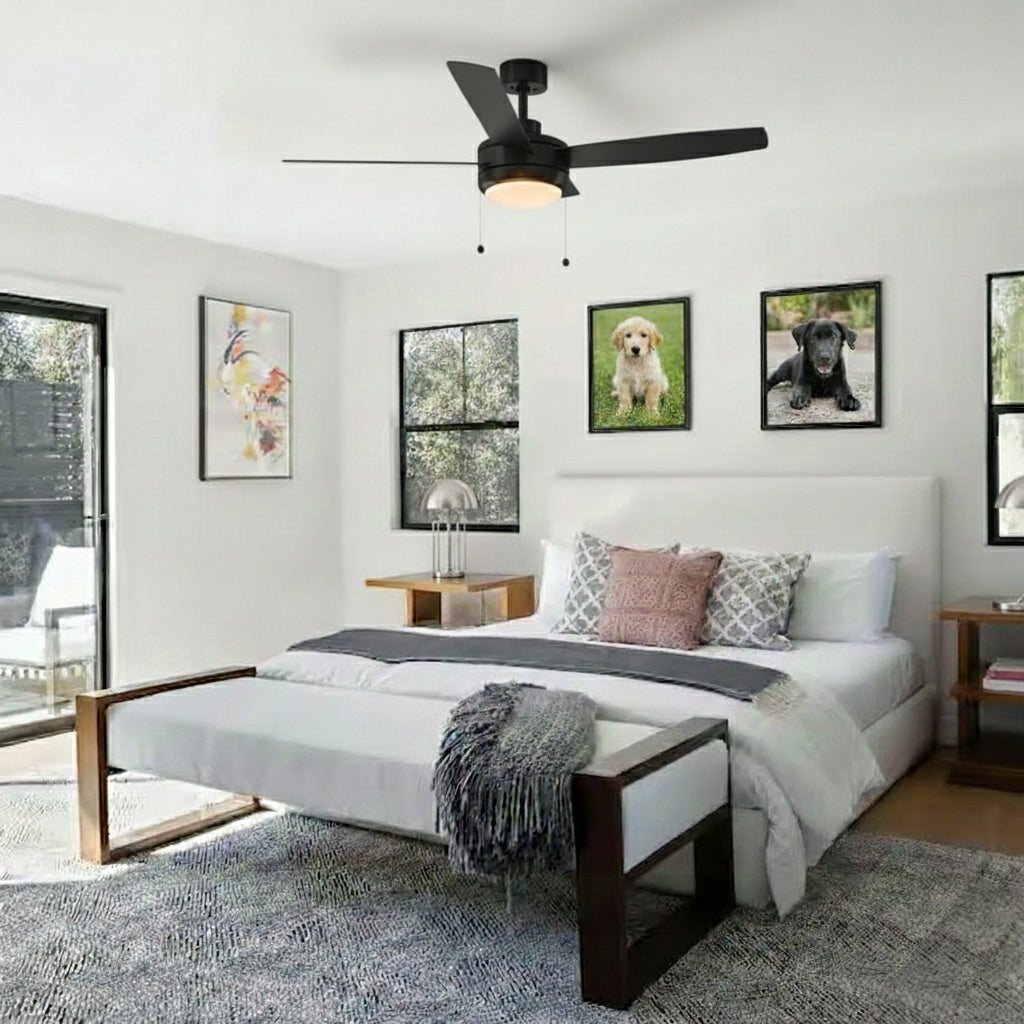 52" Low Profile Indoor Ceiling Fan with Integrated LED Light - Black