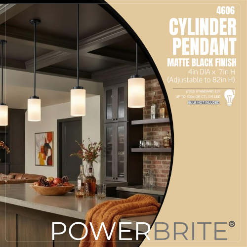 Cylinder Shade, 4x6" Pendant Light, Black