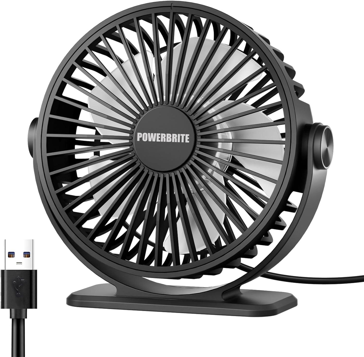 Desk Fan USB Powered Small Portable Fan, 3 Speeds Adjustable Strong Breeze Mini Personal Fans, 360° Rotation Quiet Plug In USB Fan - Black