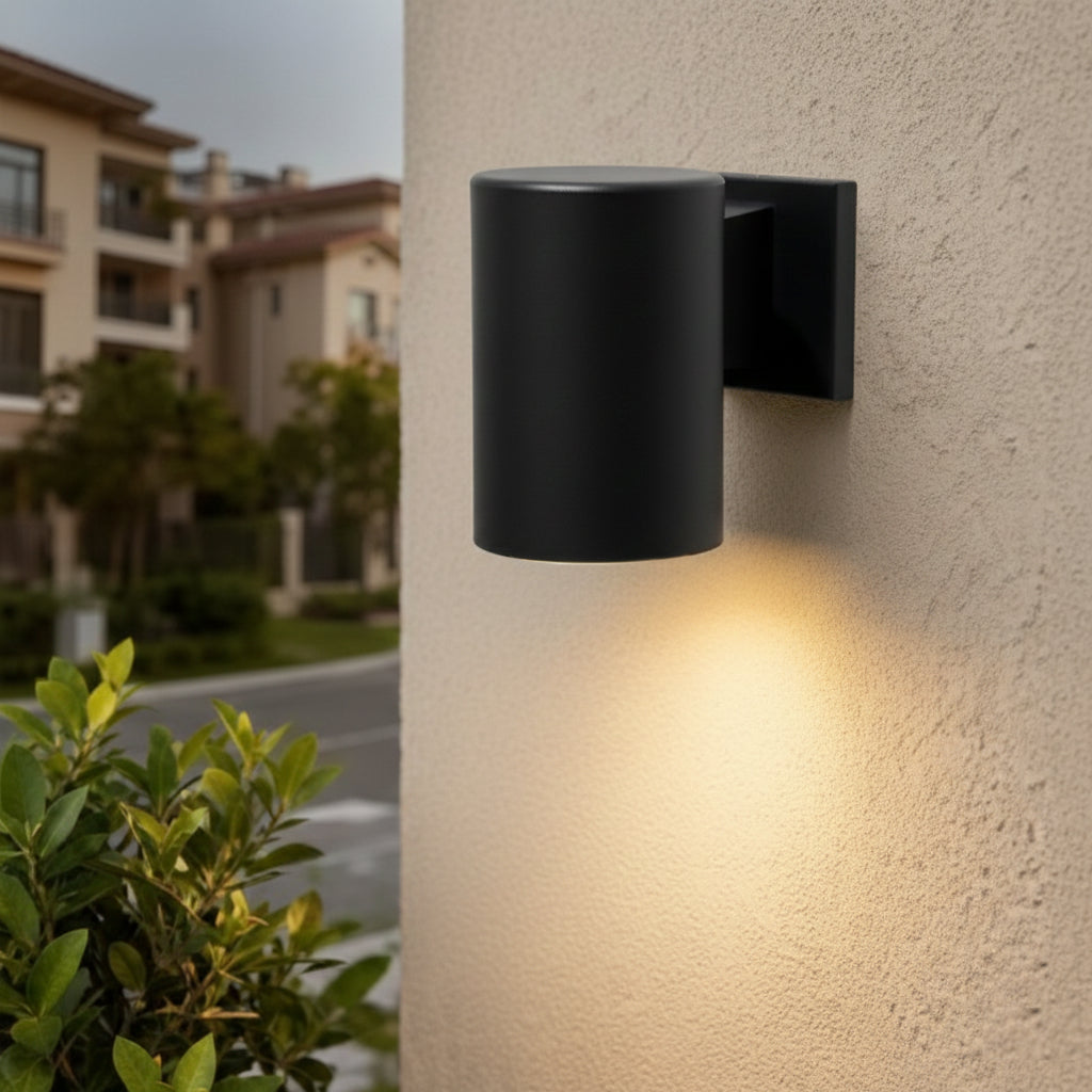 Cylinder Outdoor Wall Sconce, 5 inch Diameter, Black
