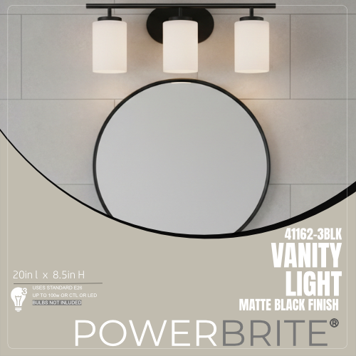 3 Light 20" Wide Bathroom Vanity Light - Black