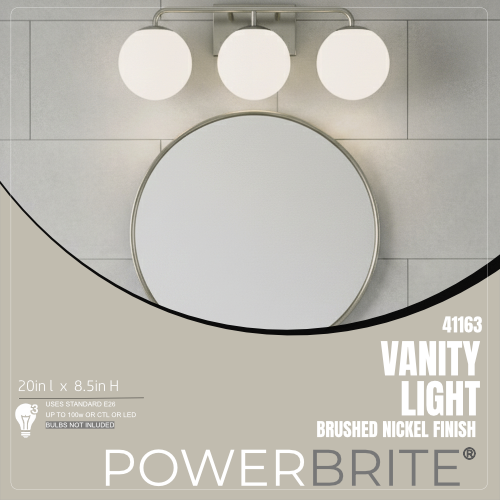 3 Light 20" Curved Bathroom Vanity Light - Brushed Nickel