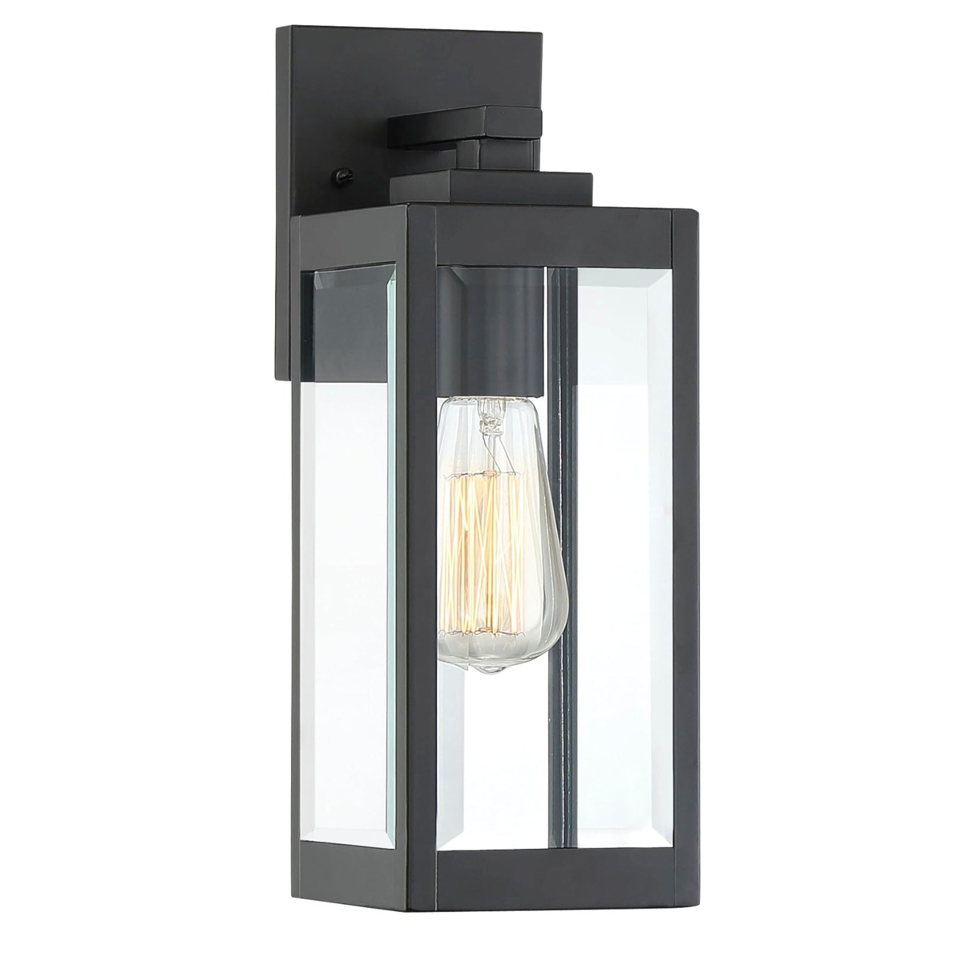 Rectangular Outdoor Wall Sconce, Beveled Glass, Black